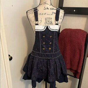 Dear Celine Blue Sailor Button Ruffle Mini Dress Tunic Babydoll Nautical